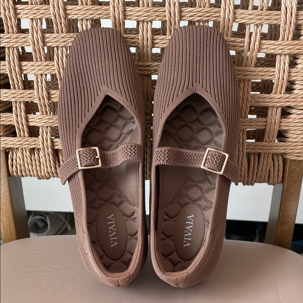 Vivaia Margot Walker Mary Jane Flats Shoes Square Toe EU 36.5 US 6.5 Brown